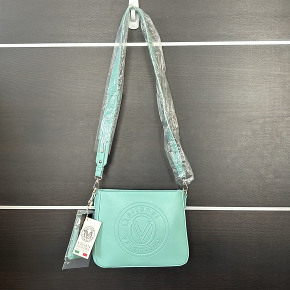 Valentino Orlandi Teal Vegan Leather Embossed Logo Crossbody Bag with Coin Purse - Picture 5 of 16